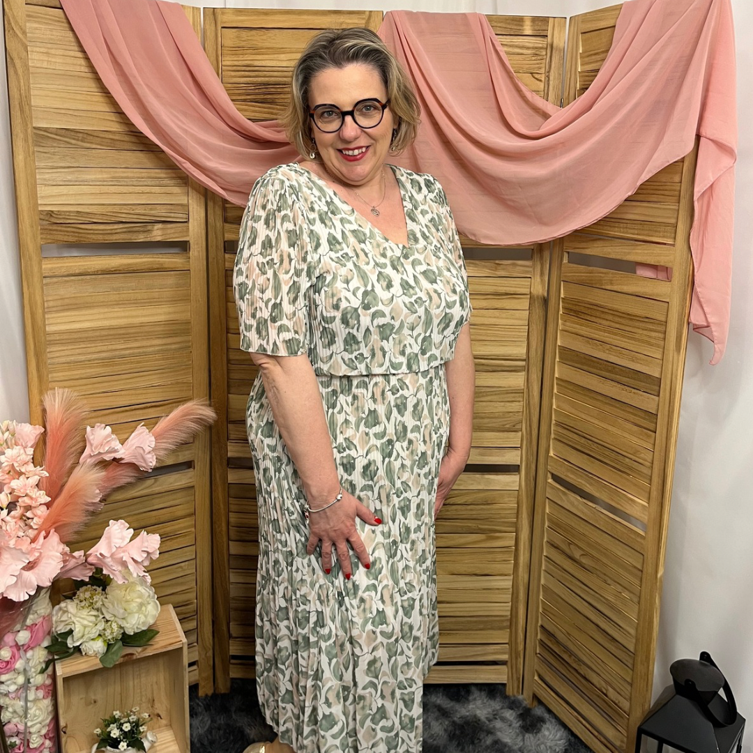 Robe Mi longue Plissée Manche courte