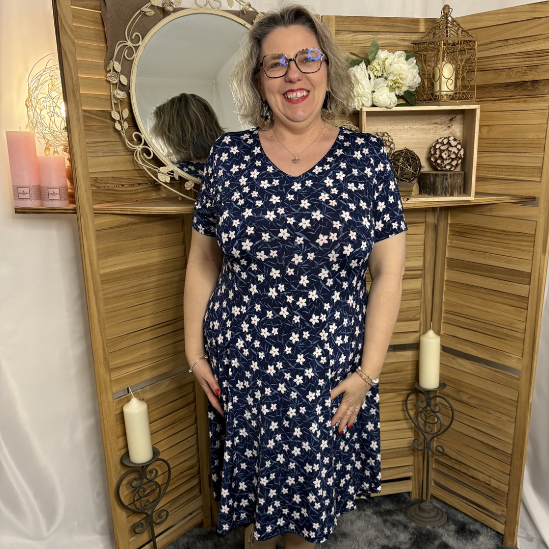 Robe à panneau Fleurie fond marine