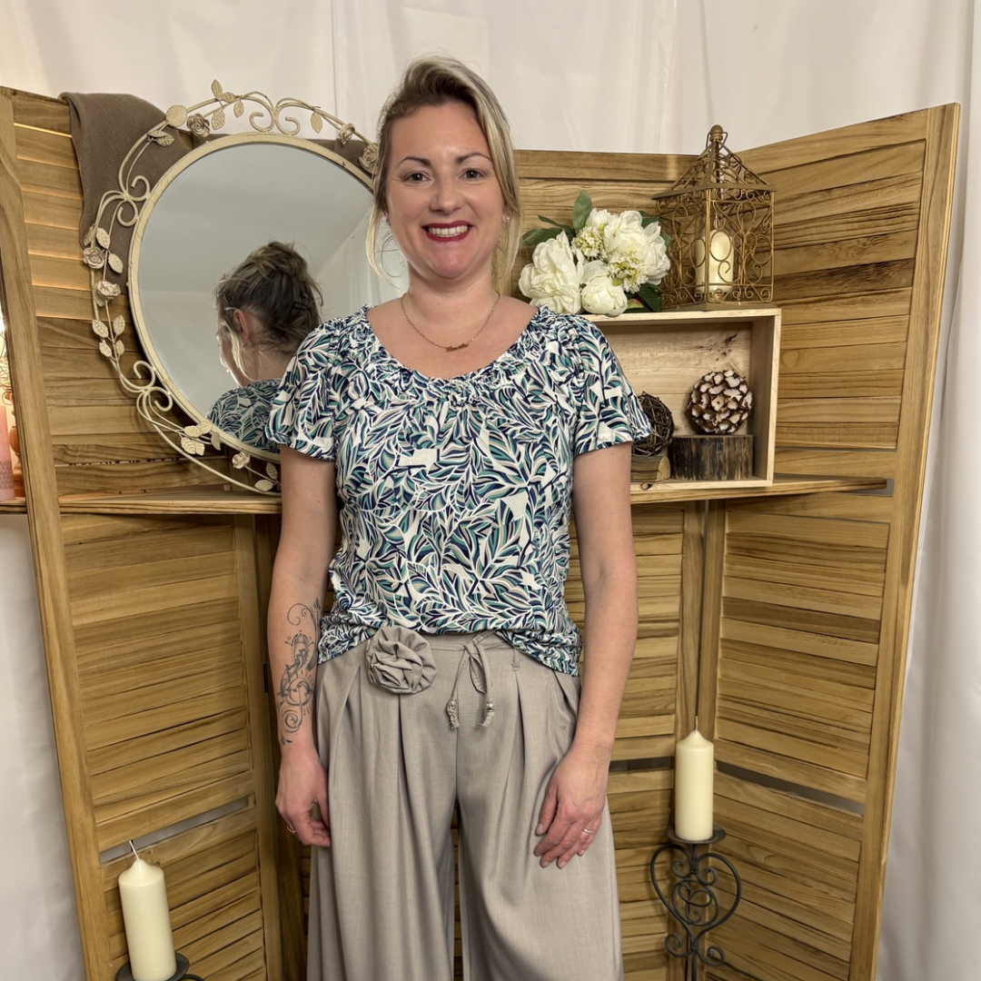 Blouse Fleuri fond vert